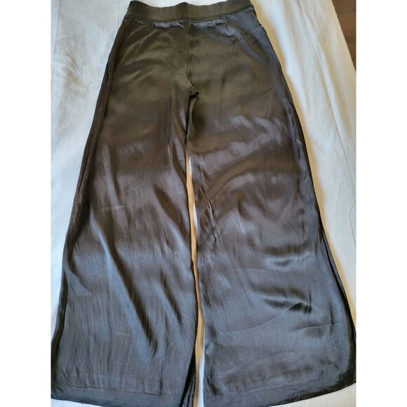 Zara Womens Pants Satin Black Wide Leg High Rise Elastic Waist Cocktail Size XL - Picture 9 of 9